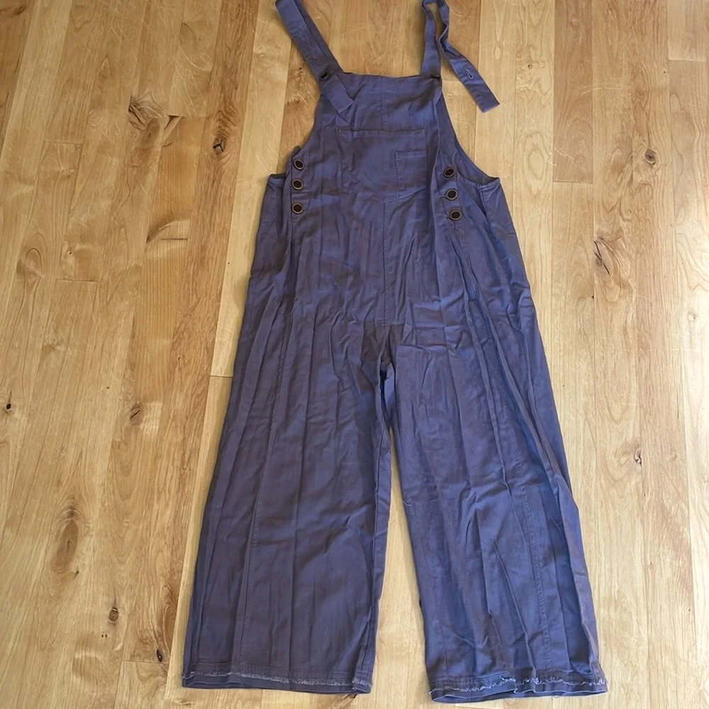 Easel Los Angeles ash brown gray oversized linen blend overalls M nwt - Picture 2 of 9